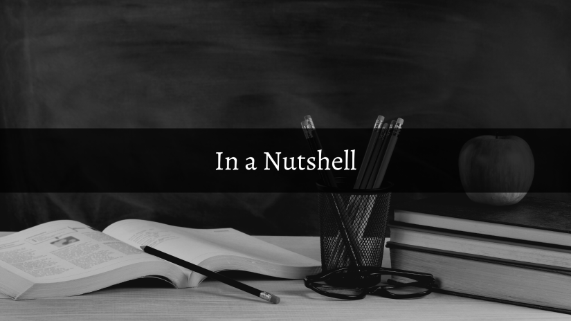 Blog title In a nutshell with book and pens